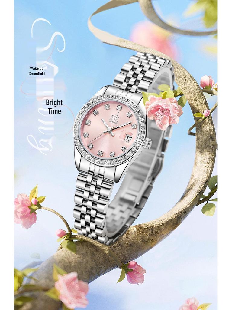 Элегантные женские водонепроницаемые часы с цирконом и кварцевым механизмом - Роскошный стиль для студентов
