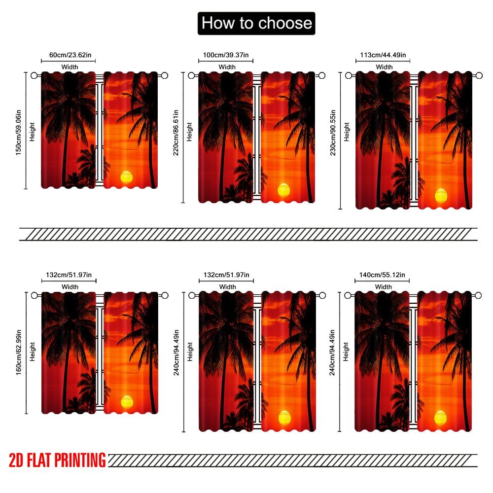 2 шт., шторы с рисунком 2D-печати, Тропические сумерки, 100% полиэстер (без стержня) Праздничное использование для спальни, гостиной,