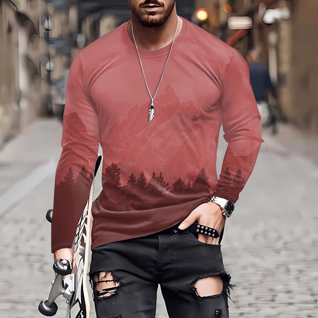 Муж. Футболка Круглый вырез Одежда Одежда На открытом воздухе Длинный рукав С принтом Модельер Винтаж