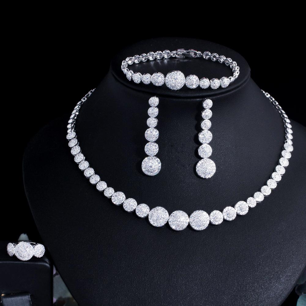 Популярный Темперамент Ожерелье Серьги Браслет Кольцо Свадебный Циркон Набор Женский Свадебное Платье Ювелирные Изделия