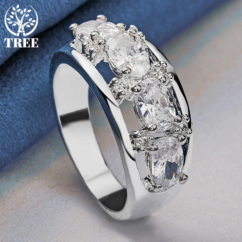 Ювелирные изделия из стерлингового серебра 925 пробы с четырьмя круглыми кольцами с цирконом AAA