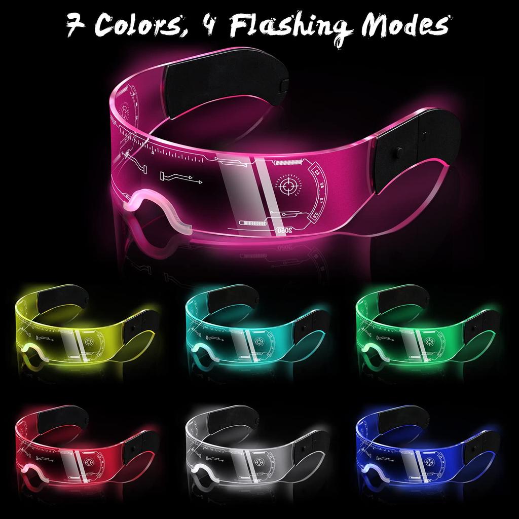 Luminous Glasses LED Light Up Glasses Cyberpunk Neon Glasses Futuristic Visor Glasses High Tech Flashing Glasses for Club Bar Cosplay