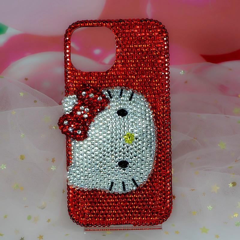 Phone Case IPhone 12 13 14 Pro XS Max 8 Plus Cute Cartoon Kitten Bling Rhinestone Cover Full Body Shockproof Protector