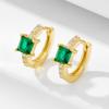925 Sterling Silver Emerald Zircon Square Earrings for Women - European & American Style, Light Luxury Design