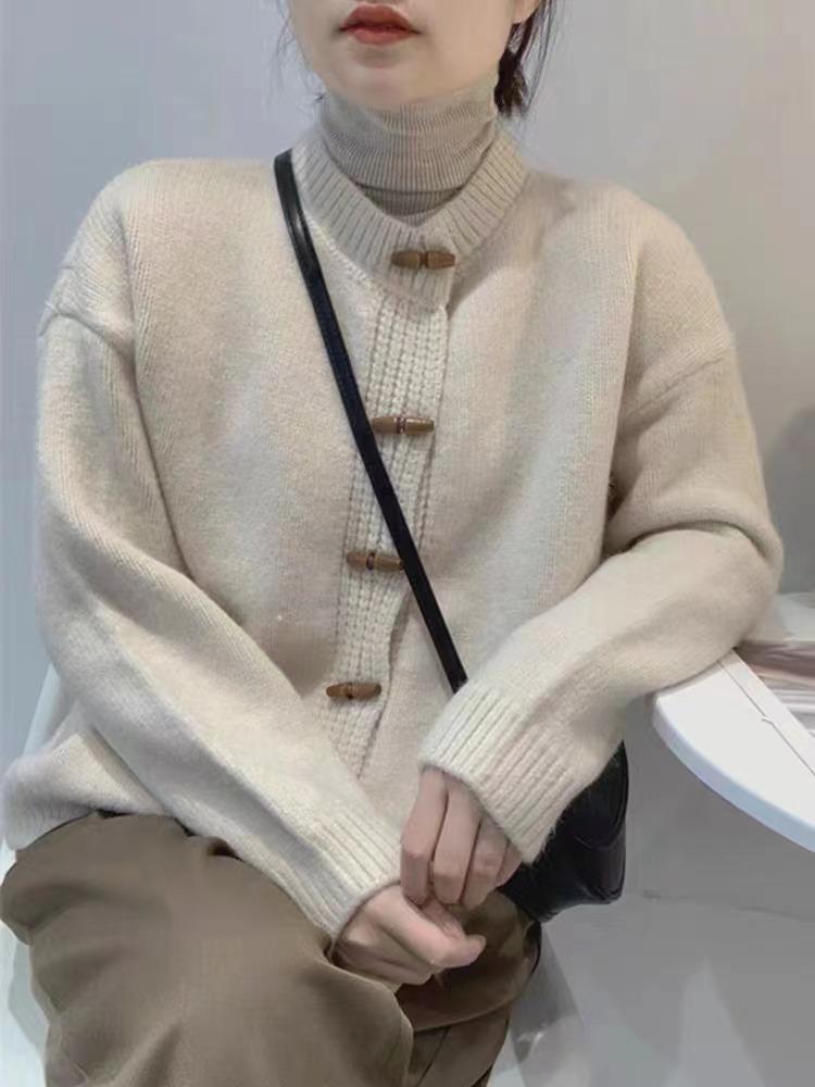 Женский вязаный кардиган в ретро-стиле с пуговицами-тогглами - Корейский стиль, Осень/Зима