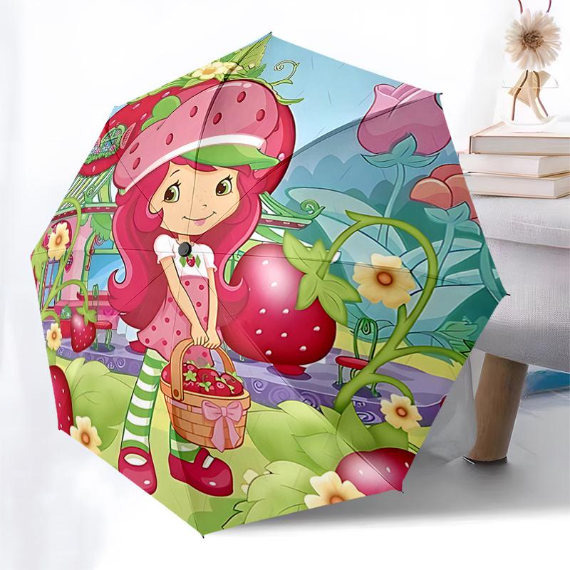 Strawberry Shortcake Automatic Opening/Closing Umbrella - Foldable Design with 8 Bones, Outdoor Use, Perfect Gift for Fans and Travelers0104