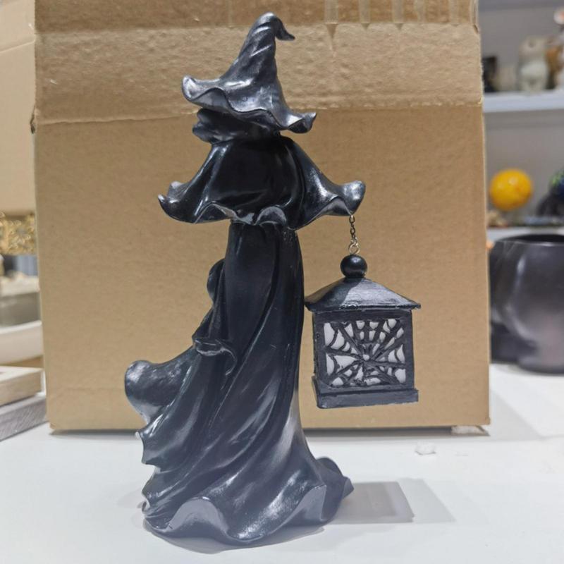 Faceless Witch With Lantern Vintage Resin Cracker Barrel Ghost LED Lantern Halloween Lanterns Witch Statues Halloween Ghost