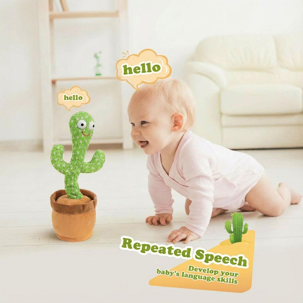 Funny Dancing Cactus Plush Toy Repeats What You Say with LED Lights and Music Interactive Stuffed Toy for Baby Toddlers