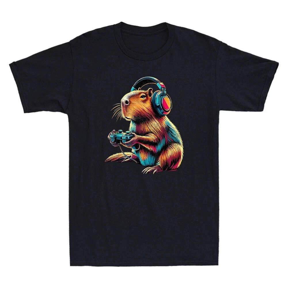 Funny Gaming Capybara Graphic Men’s T-Shirt