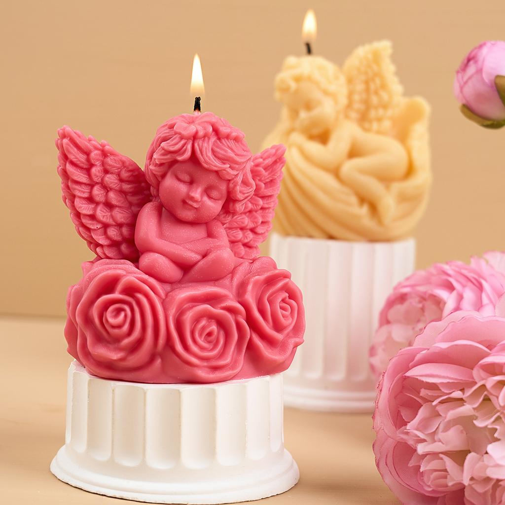 3D Cute DIY Flower Angel Candle Silicone Mold Easter Wing Boy Angel Scented Candle Mould Shell Angel Concrete Cement Gypsum Mold