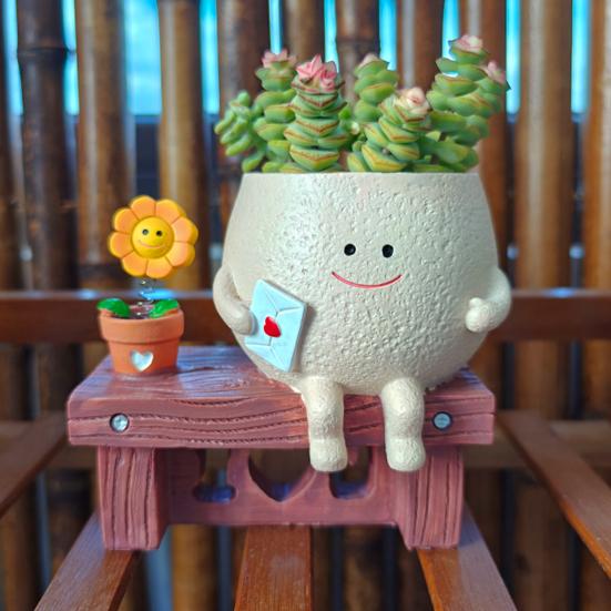 Sunflower Smiling Face Planter Pot Resin Cartoon Head Flowerpot Indoor Outdoor Cactus Succulent Plants Container