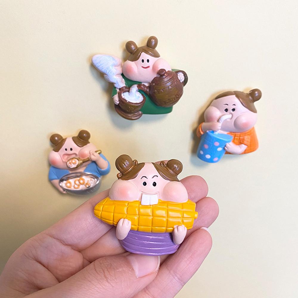 Four Optional Cartoon Funny Series Cute 3D Creative Personality Design Refrigerator Stickers Resin Home Decorations