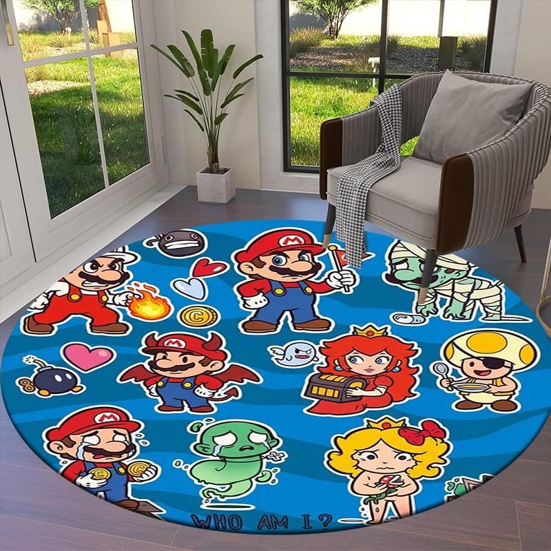 Super Mario Round Area Rug Carpet Rug For Living Room Bedroom Sofa Playroom Decor Nonslip Floor Mat