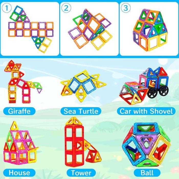 56 Pcs Ensemble De Blocs De Construction Magnétiques,Jouets Éducatifs,Cadeau Parfait Pour Les Garçons Et Les Filles Âgés De 3 À 8