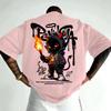 Unisex Loose Fit Cotton Tee With Gothic Demon Print - Black White Grey Pink Casual Top Teens