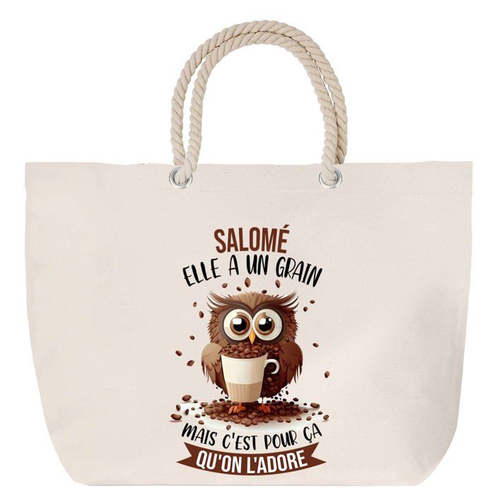 Sac de plage anse corde Salomé Chouette Grain Cadeau Anniversaire Noël | Grand Sac de Transport & Sport