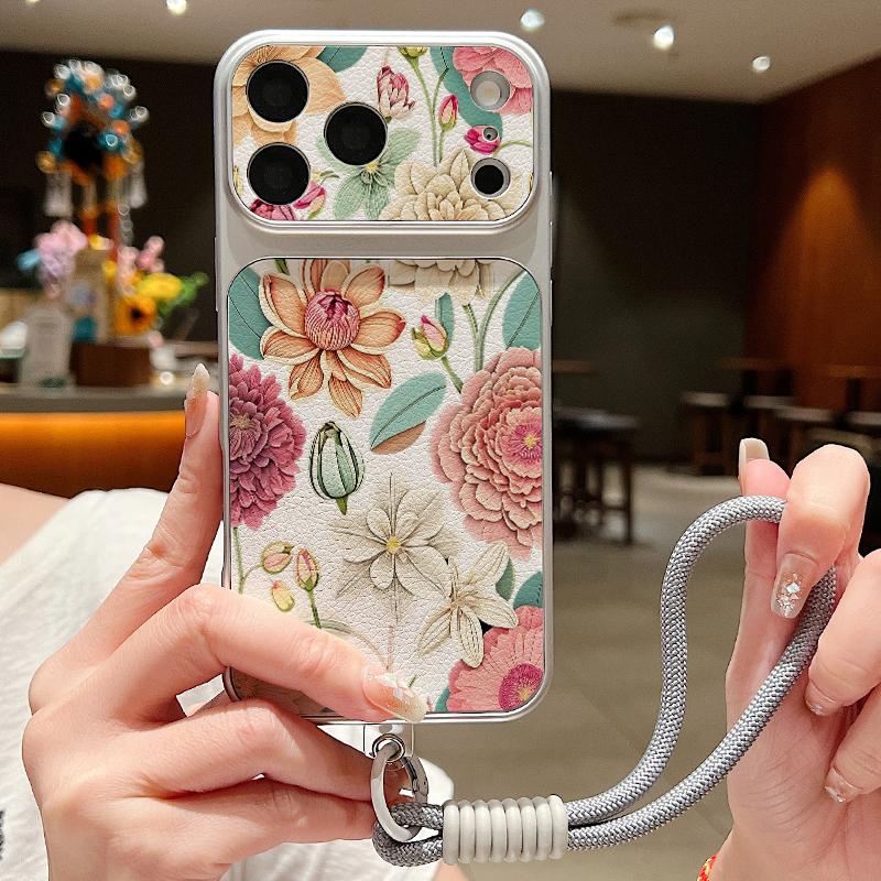 Кожаный чехол-шнурок с принтом акварельных цветов для iPhone 18 Pro Max 17 16 15 14 13 Pro Max, роскошный гибридный чехол из ТПУ+ПУ, противоскользящая мягкая крышка для телефона