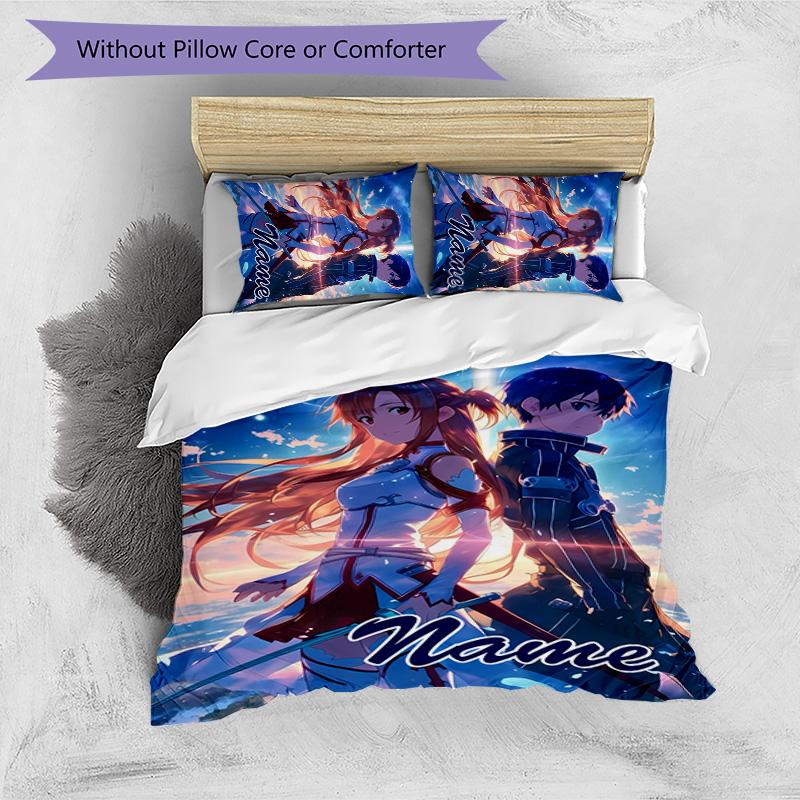 3pcs Sword Art Online1 Cover Set - Personalized Name, HD Printed Bedding with 1 Cover and 2 Pillowcases - Perfect for Home Decor, Easy Care