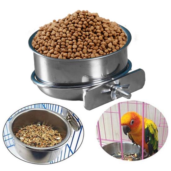 Bird Feeding Bowl Stainless Steel Parrot Feeder Birdcage Feeder Cup with Clamp