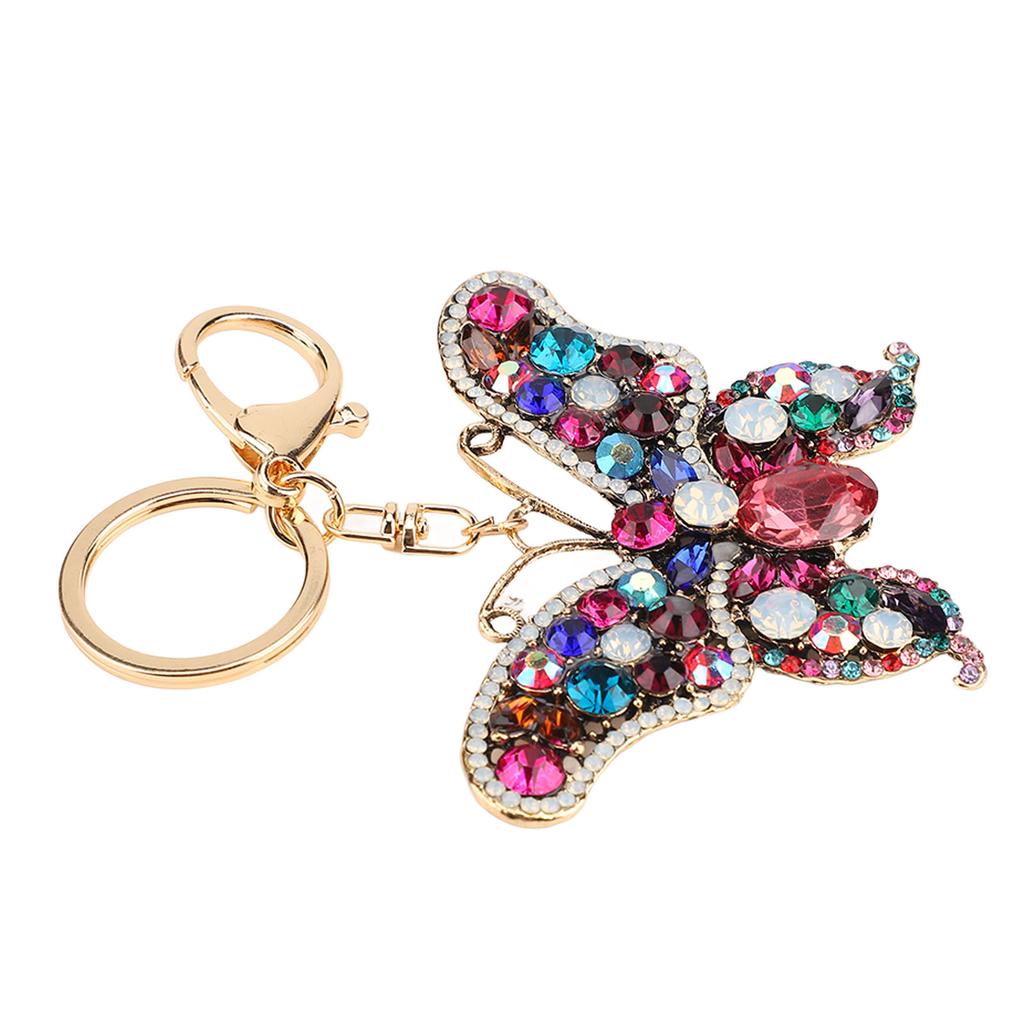 Butterfly Keychain Crystal Rhinestones Zinc Alloy Chain Sparkling Butterfly Keyring for Key Car Purse Handbag Colorful