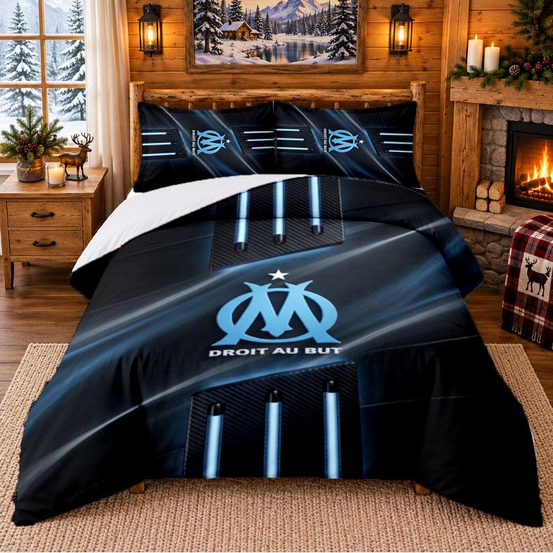 Printed 3Pcs Bedding Set Olympique Lyonnais FC Pattern Bed Sheet Pillowcase For Bedroom Decor
