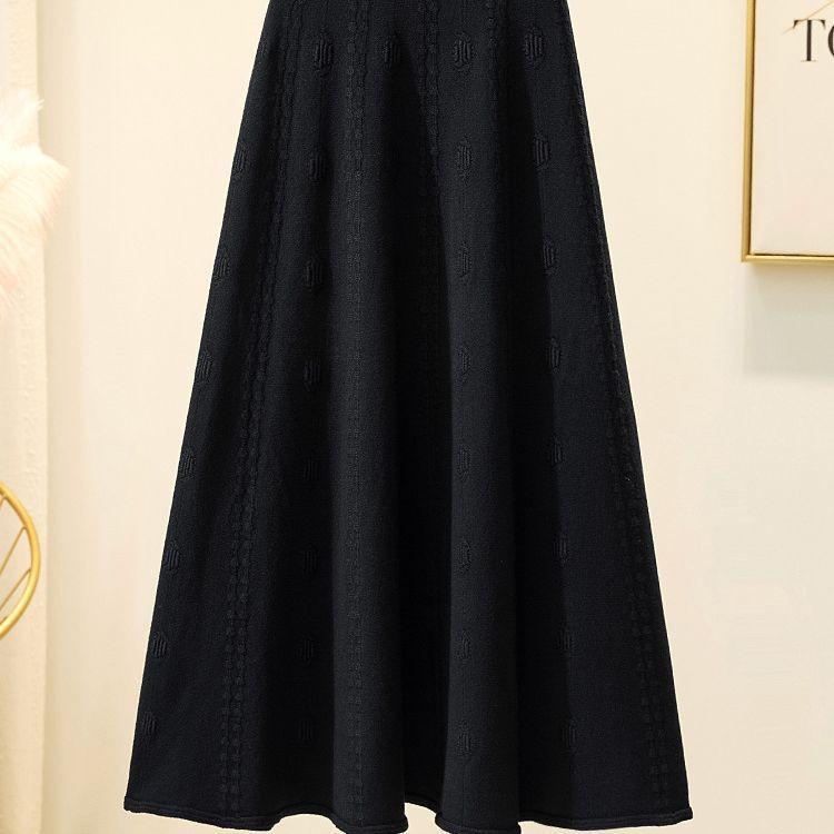 Осень и Зима Вязаная Юбка-зонт А-силуэта средней длины, вязаная длинная юбка с характером