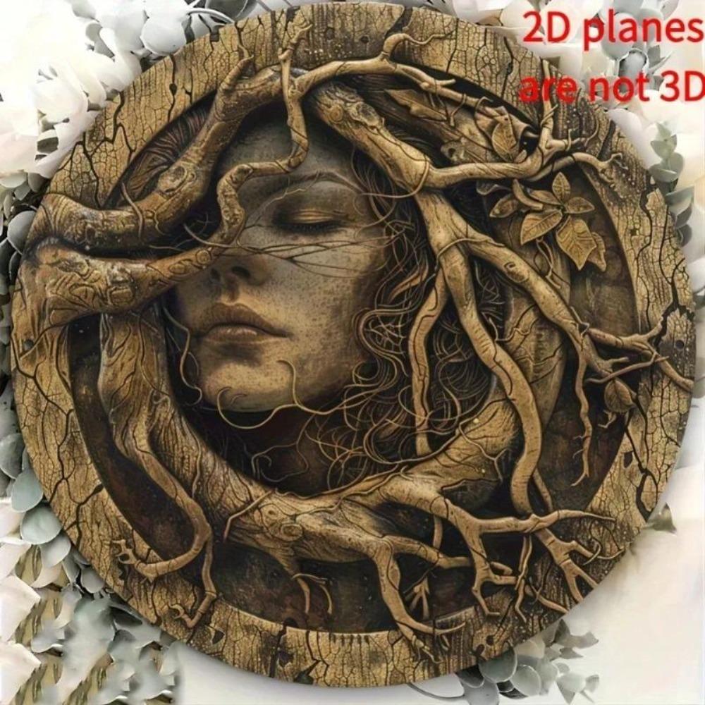 Круглая металлическая настенная art-композиция Дух Дерева Резное Лицо Домашний Декор Вдохновленный Природой Спокойный Дизайн