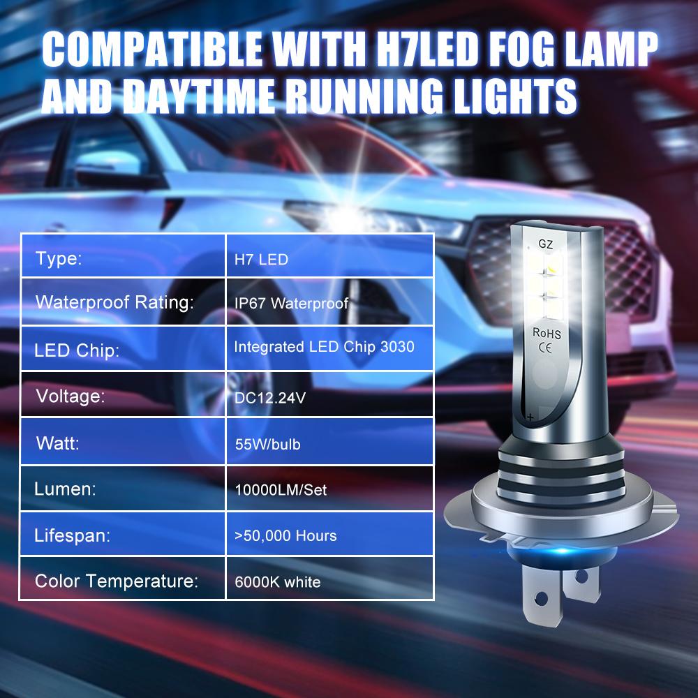 2pcs H7 LED Headlight Bulb Kit Car Fog Light 110W Super-Bright 6000k White Headlamp High Low Beam For Vehicles