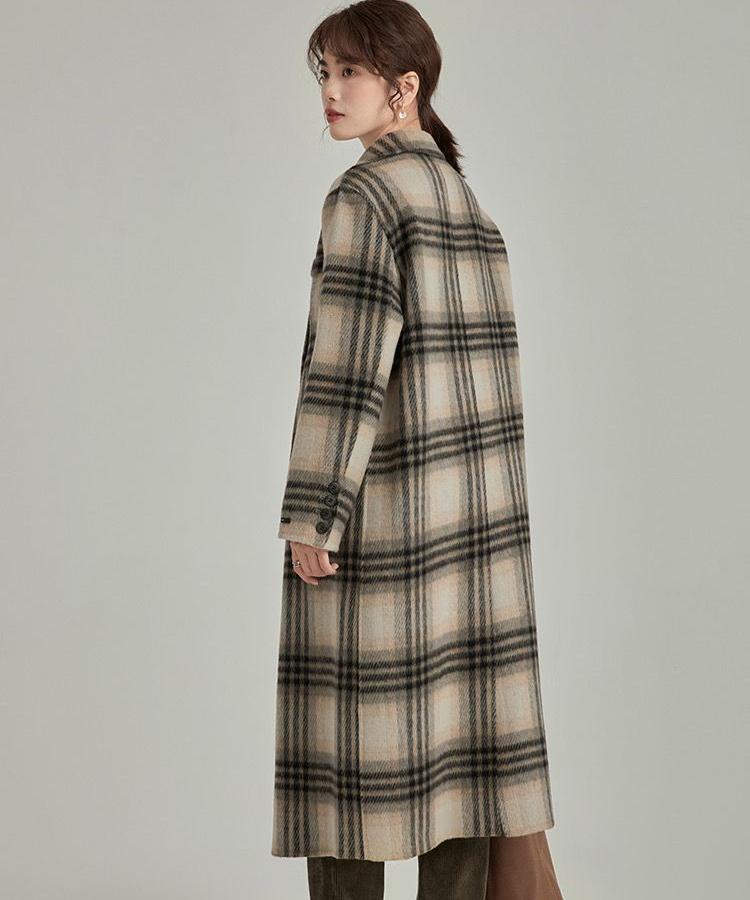 Модное длинное клетчатое пальто для женщин, шерстяная куртка длиной до колена