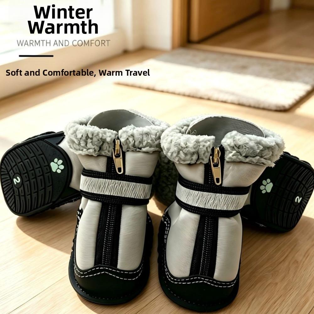 4PCS Zipper Dog Velvet Insulated Snow Boots Warm Anti-slip Dog Boots Dog Footwear Cat Dog