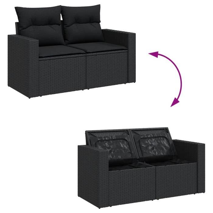 VidaXL Salon de Jardin avec Coussins 10 pcs, Canapés de Terrasse, Ensemble de Meubles de Patio, Mobilier d'Extérieur, Noir 3256664