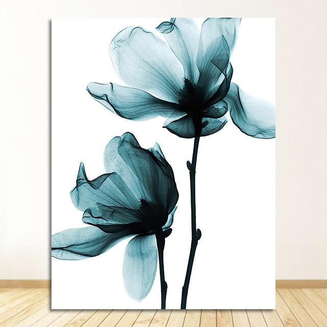Плакат Синий Цветочный Настенный Художественный Принт для Винтажной Гостиной Декоративные Настенные Панно Скандинавский Холст Картины Цветы