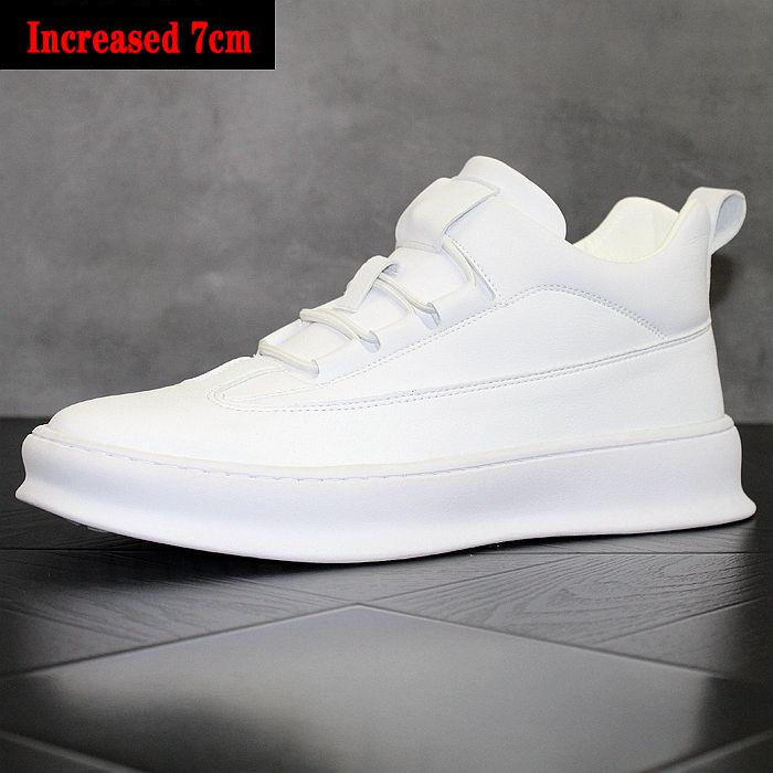 Men Casual Leather Boots Trend Green White Men's Inner Height Increase Shoes Youth Street Style Platform Boot Short Ankle Shoes
