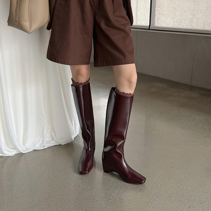 5cm Fashion Simple Knee High Boots Women Square Toe Chunky Heel Fall Winter