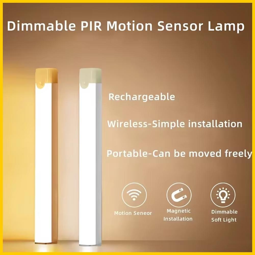 USB Rechargeable LED Bar Lamp with Motion Sensor and Magnetic Installation, Dimmable with 3 Soft Light Modes for Wardrobe, Bedside, Stairs