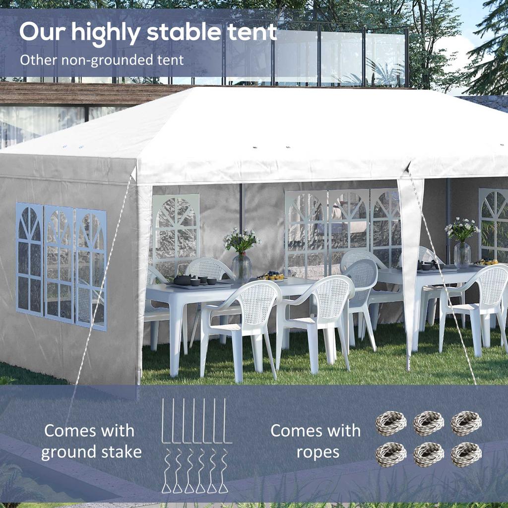 3 X 6m Pop Up Gazebo Height Adjustable Marquee Party Tent With Sidewalls And Storage Bag White