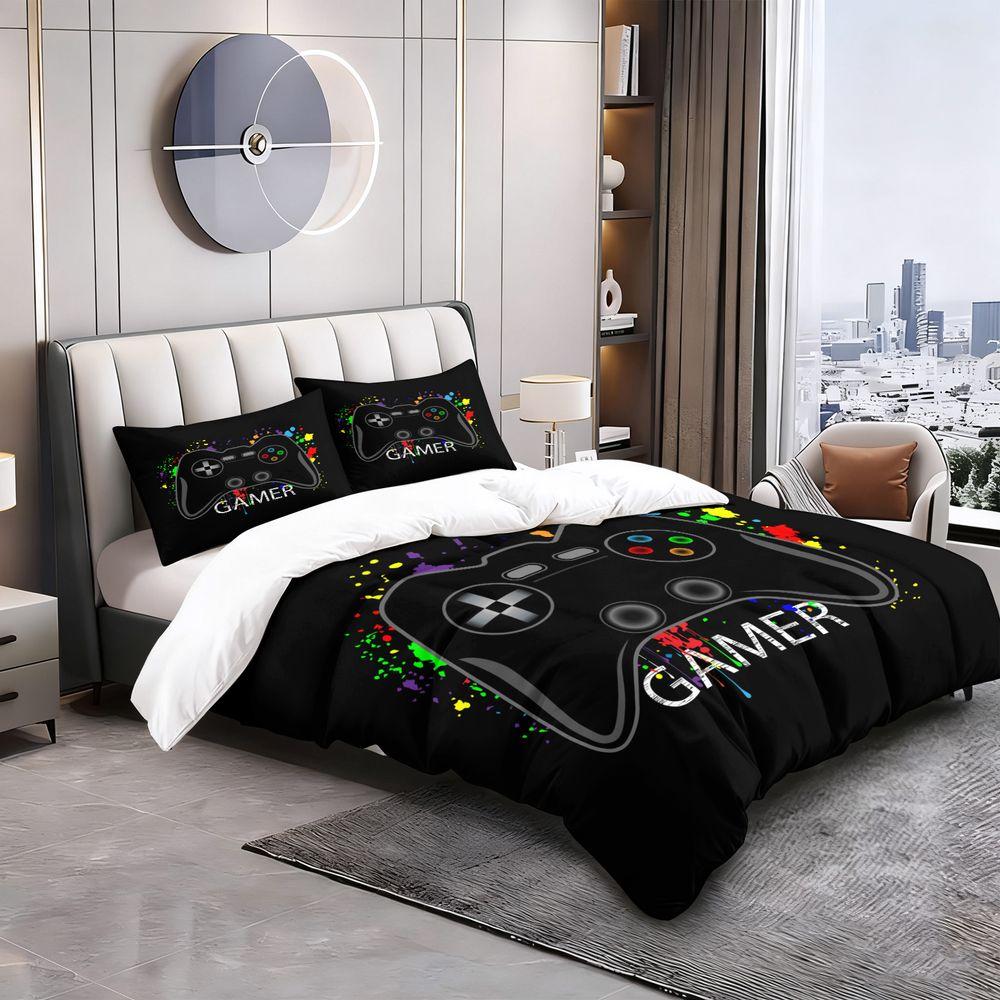 2/3Pcs Gamer Video Game Duvet Cover Set(1 Duvet Cover & 1/2 Pillowcase) Soft Breathable Bedding Set Perfect For Teen Bedroom