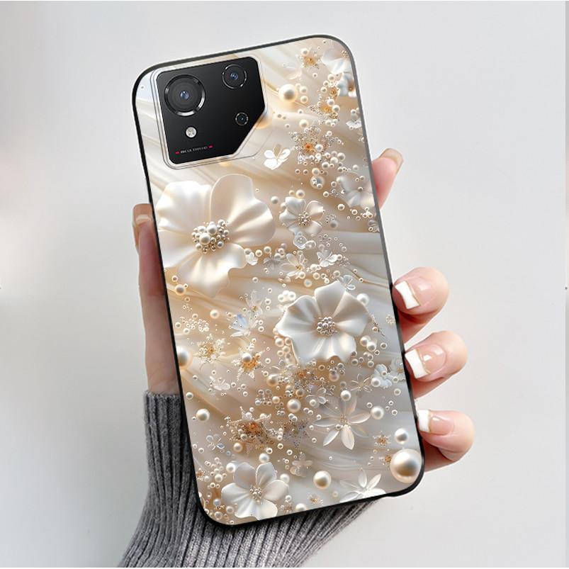 Чехол для ASUS ROG Phone 8 Чехол для ROG Phone 8 Pro Capa Мягкий Силикон Черный Корпус Чехлы для Телефона с Милым Цветочным Мультяшным Принтом