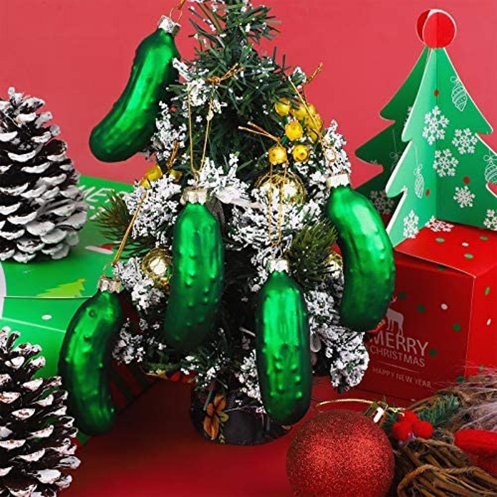 4 шт. Рождественский огурец подвеска с шнурком милый стеклянный огурец подвесные украшения рождественская елка