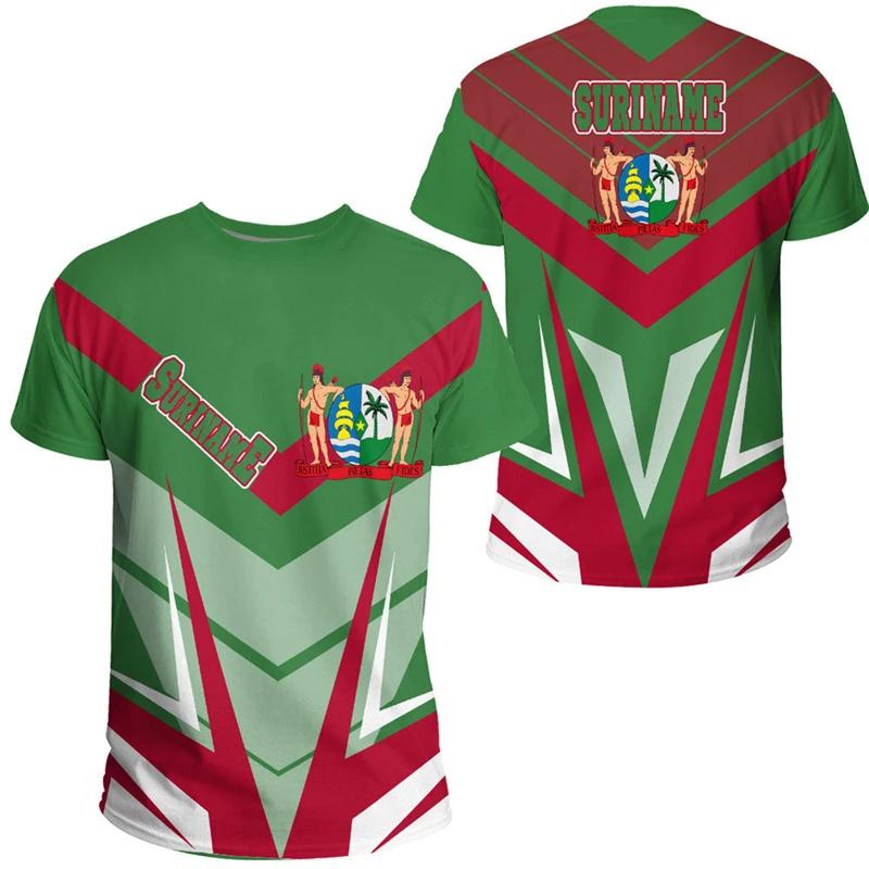 Футболка с графическим принтом флага Суринама для мужчин, 3D-печатные футболки с национальной эмблемой Суринама, летние спортивные топы для мальчиков в стиле Боливии, уличные футболки