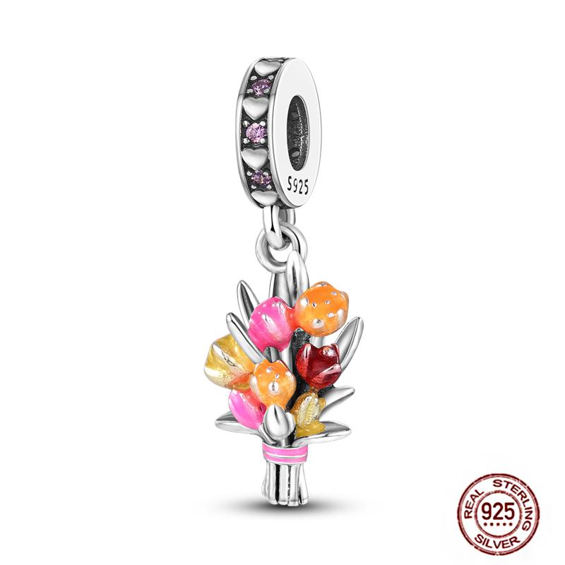 Медные Шармы Большая Любовь Мама Семья Сестра Розовое Сердце Тюльпан Бусины Ча Подходят для Оригинального Браслета Сделай Сам Ювелирный Подарок на День Матери