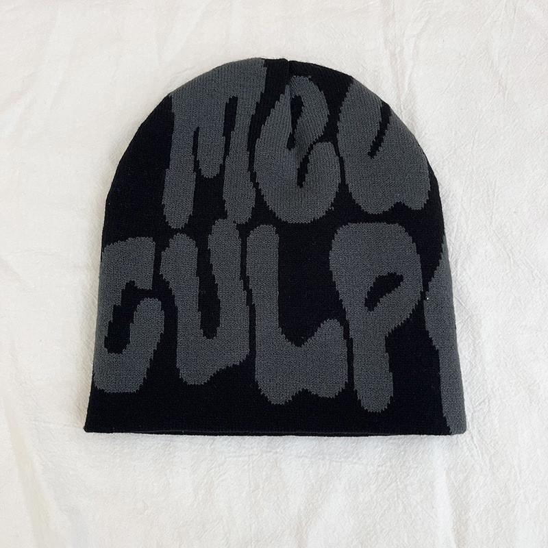 Acrylic Knit Beanie Hat With Embroidered Letters For Streetwear Fashion In Winter Season
