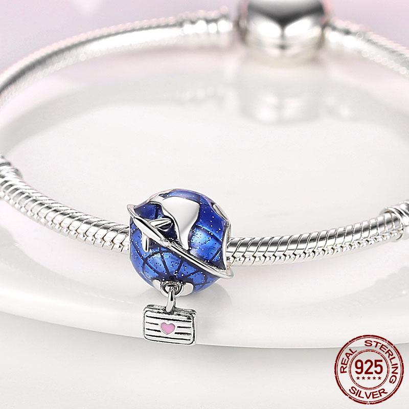 Globe Design Charm 925 Sliver Planet Earth Pendant Charm Beads Fit Fashion Style Bracelet Charms Jewelry Gift