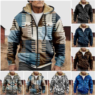 Мужская зимняя флисовая толстовка с капюшоном на молнии с накладным карманом, повседневная куртка