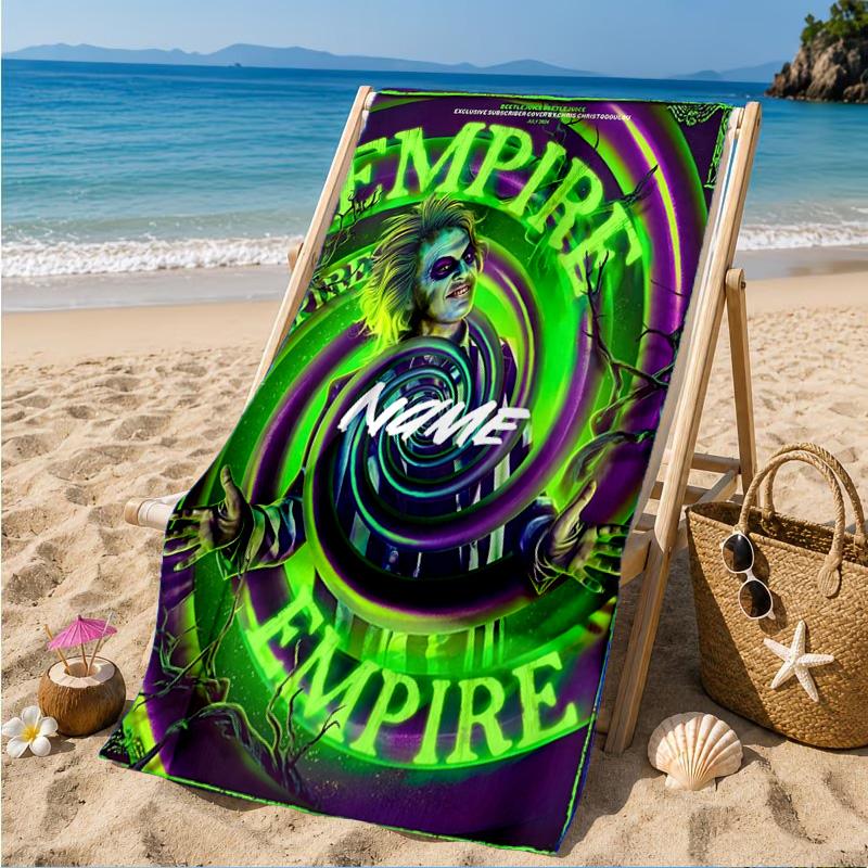 Custom Name Beetlejuice Horror Beach Towel Microfiber Beach Towel, Lightweight and Quick-Dry, for Summer Travel, Swimming Pool Gift