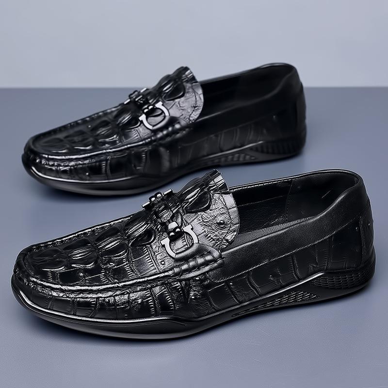Весна новый первый слой коровьей кожи мужские туфли-бини кожа с тиснением под крокодила повседневная обувь мужская модная тенденция мужская обувь