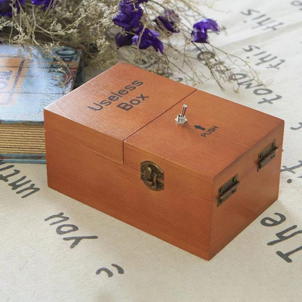 Desk Decoration Electronic Useless Box Wood Color Wooden Useless Box Adults and Children