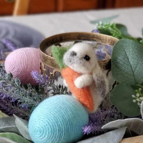 1 шт/2 шт войлочный вислоухий кролик с морковкой мини игольчатый валяный плюшевый кролик ручной работы из войлока животное для пасхального украшения