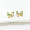 High-Quality Gold Plated Colorful CZ Butterfly Stud Earrings for Women Multi Crystal Cute Animal Earrings Fashion Party Jewelry