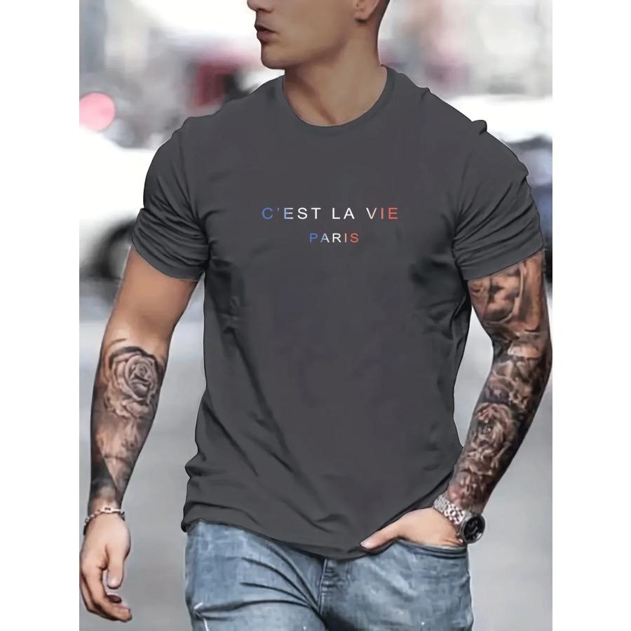 Мужская летняя свободная посадка 100% хлопок cest La Vie PrintT-shirt Tops